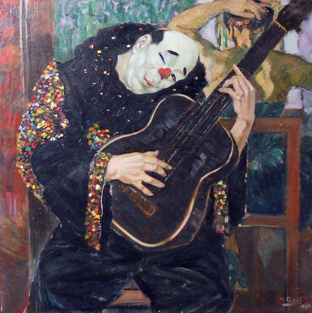 Payaso con guitarra Autor: Manuel Rosé (1882-1961) Realizado: 1956 Técnica: Óleo